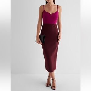 NET-EXORESS-Body Contour Color Block V-Wire Sleeveless Midi Sweater Dress size L